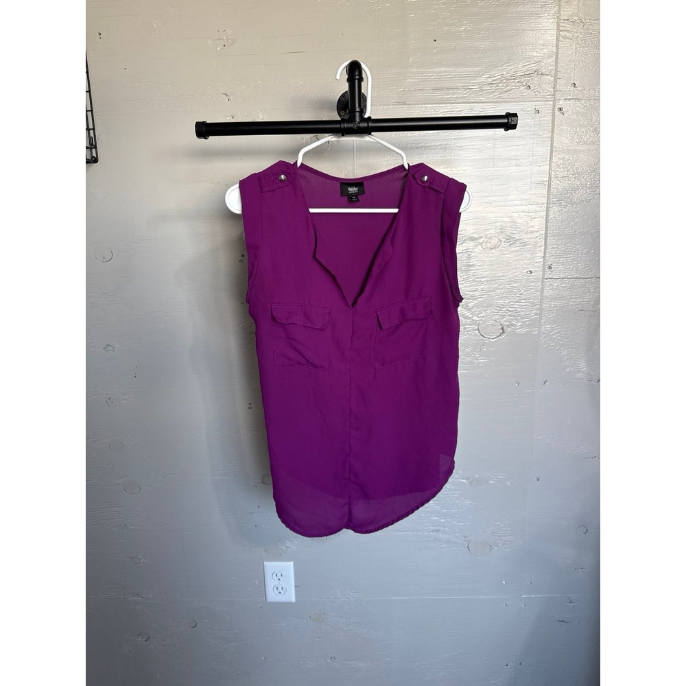 Mossimo Supply Co Magenta Purple Sleeveless V-Neck Blouse Epaulettes Small - Picture 1 of 6